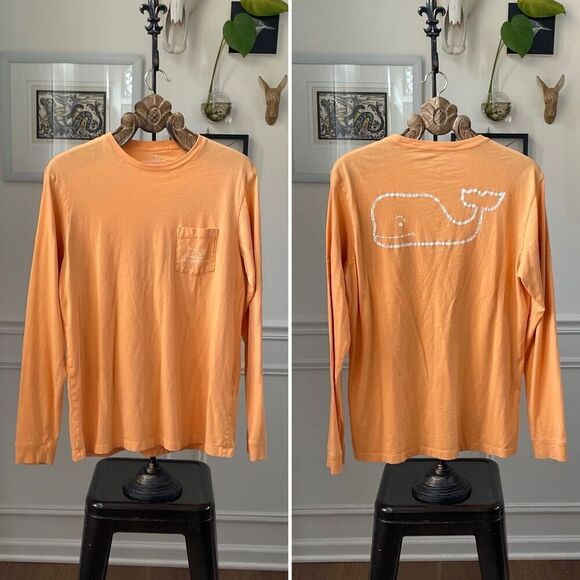 Vineyard Vines Long Sleeve Pocket Tee Whale Orange M - Picture 1 of 6